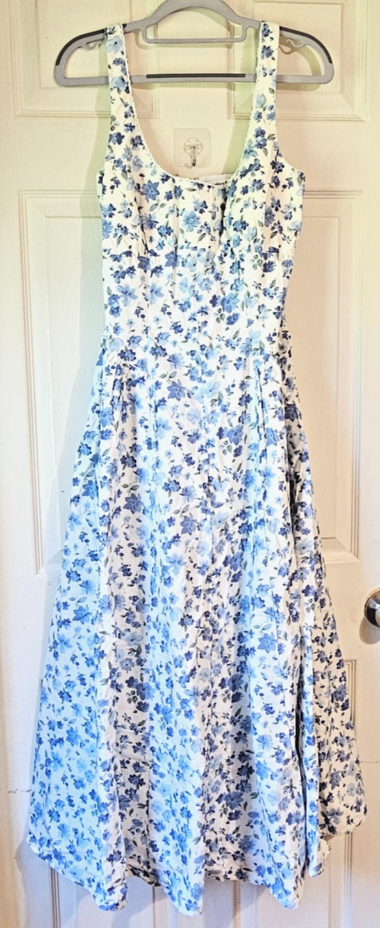 Abercrombie & Fitch Womens Small Blue Floral Midi Maxi Dress Smocked NWT $120